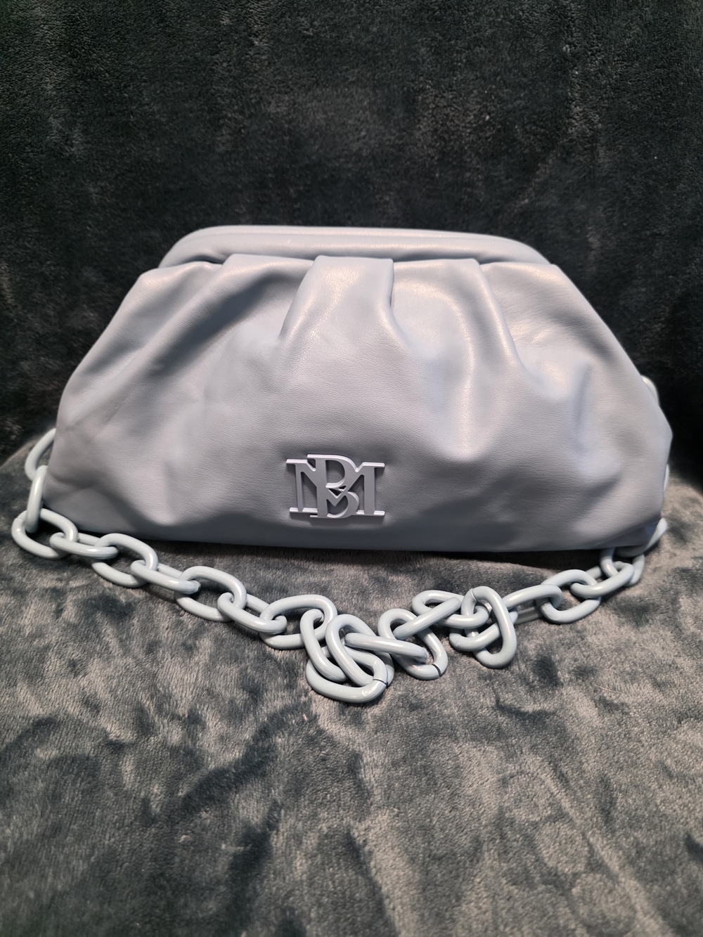 Leather Chain-Handle Clutch in Light Gray